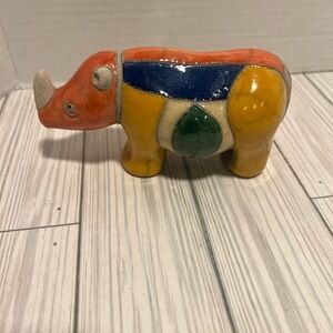 Walt Disney Tag Fenix Raku Pottery  Rhino Figurine Signed Hand Made S. Africa
